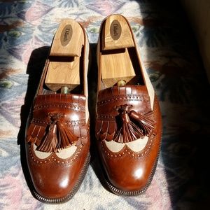 Bragamo /COLE HAAN linen & leather tassel loafers